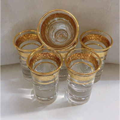 BỘ 6 LY THỦY TINH UỐNG RƯỢU KHẢM VÀNG CAO CẤP MIỆNG LOE ( giao ngẫu nhiên )