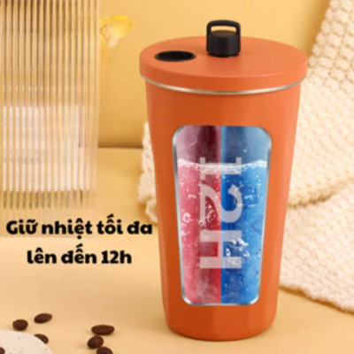 Cốc Giữ Nhiệt Cao Cấp Trơn 600ml, Ly Giữ Nhiệt Kèm Ống Hút Có Núm Đậy Kèm Túi Trong Suốt Tiện Lợi - HÀNG CHÍNH HÃNG MINIIN