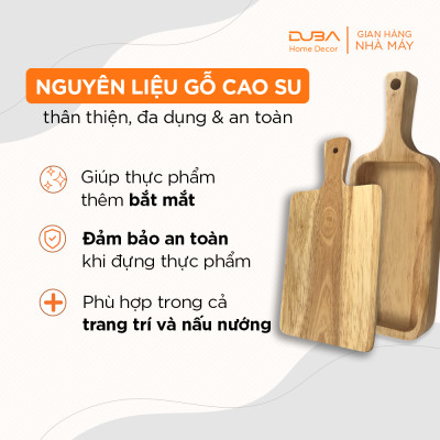 Khay gỗ decor chữ nhật có tay cầm màu tự nhiên, Thớt gỗ trang trí đựng sushi đạt chuẩn xuất khẩu hàng Master Chef