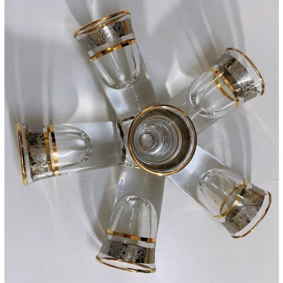 Bộ 6 ly thuỷ tinh uống rượu khảm bạc cao cấp miệng loe, viền vàng