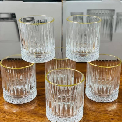 Bộ 6 cốc thủy tinh chịu nhiệt cao cấp vân dọc dùng uống nươc shoặc ruou tây sang trọng