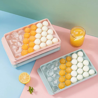 Khay Làm Đá Bi Tròn Tủ Lạnh 33 Viên Có Nắp Đậy Khuôn Làm Đá Tiện Dụng