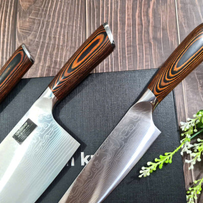 DAO - BỘ 3 DAO BẾP NHẬT BẢN THÉP DAMASCUS MÃ A6 DT2 nt topcomshop vn