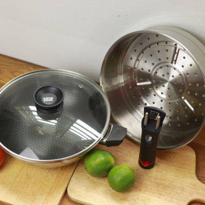 Bộ chảo xửng cao cấp Blackcube T&K Kims Cook 24cm , 3 lớp đúc liền inox 304 ,  tặng 10 muỗng ăn