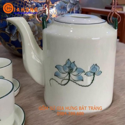 Bộ ấm tích vẽ sen xanh gốm Gia Hưng Bát Tràng