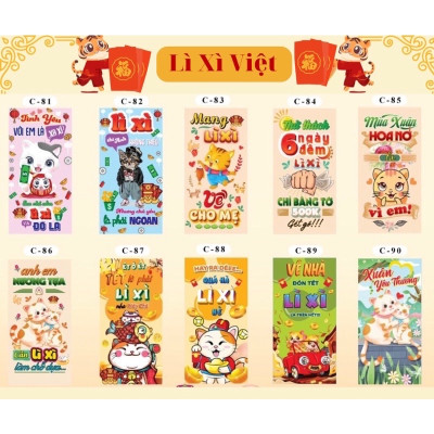 Com bo 10 xấp 100 bao xì xì Tết  truyền thống đa dạng nhiều màu , nhiều mẫu dễ thương và cute 