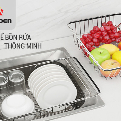 Rổ Gác Inox Trên Chậu Rửa Chén Thông Minh Có Thể Điều Chỉnh Kích Thước  (Kalpen KBRK33) - Hàng Chính Hãng