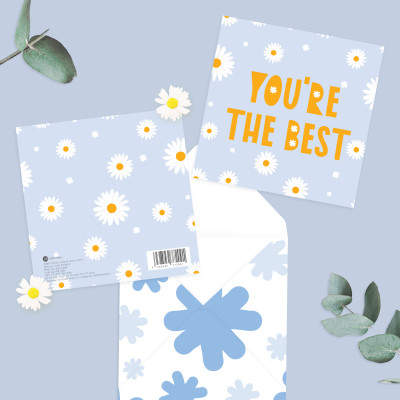 Set 4 thiệp chúc mừng, cảm ơn, động viên chúc may mắn SDstationery DAISY 12x12 họa tiết hoa cúc trang nhã màu sắc nhẹ nhàng