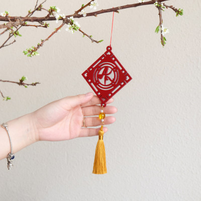 Dây treo trang trí Tết chữ AN thư pháp màu đỏ, màu vàng ( combo tiết kiệm 3 dây) phụ kiện handmade gỗ khắc hoa văn thư pháp treo mai đào