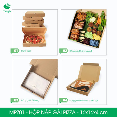 MPZ01 - 16x16x4 cm - 20 Hộp nắp gài pizza đa dụng - Hộp nắp gập, hộp carton gói hàng, hộp quà