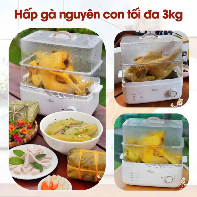 Nồi Hấp Điện 2 Tầng Đa Năng SEKA, Hấp Gà Nguyên Con Thể Tích 21 Lít, Tỏa Nhiệt Đều Giữ Nguyên Vị Dinh Dưỡng