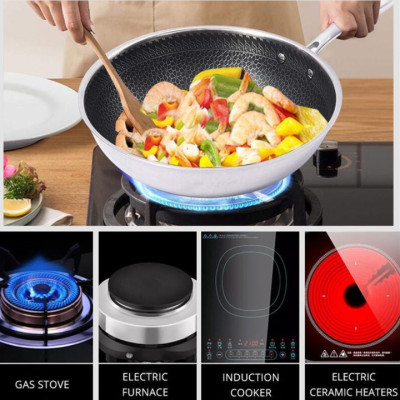 Chảo sâu lòng sử dụng công nghệ phủ chống dính là khoan khắc bề mặt inox 304 cao cấp DSP - Có 2 kích thước 32cm và 34cm - HÀNG NHẬP KHẨU