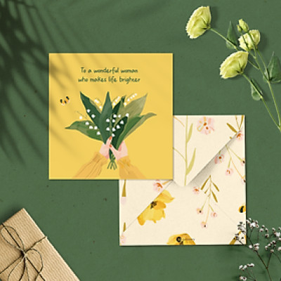Thiệp mừng phụ nữ 8/3, 20/10, tặng mẹ, SDstationery Wonderful Woman, vuông 12x12 cm