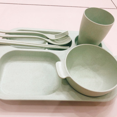 Bộ Khay đựng đồ ăn kèm phụ kiện bằng Lúa Mạch - Hàng Chính Hãng 