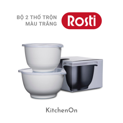 Bộ âu trộn Rosti màu trắng. 2 âu + 2 nắp. Nhãn Rosti Đan Mạch