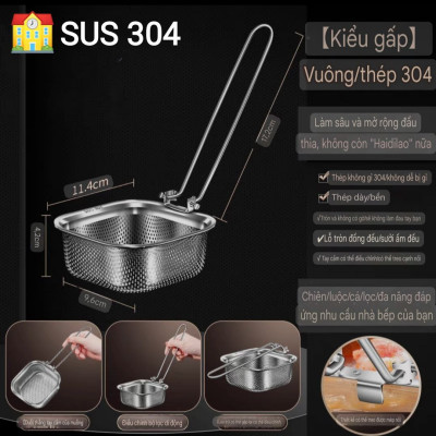  RÂY LỌC CHAO VỚT VỢT CHUYÊN DỤNG LẨU INOX SUS 304 - THÉP KHÔNG GỈ, TAY CẦM CÓ THỂ GẬP LẠI, 4 VỊ TRÍ KHÁC NHAU - CÓ CẠNH TREO XOONG NỒI TIỆN DỤNG 