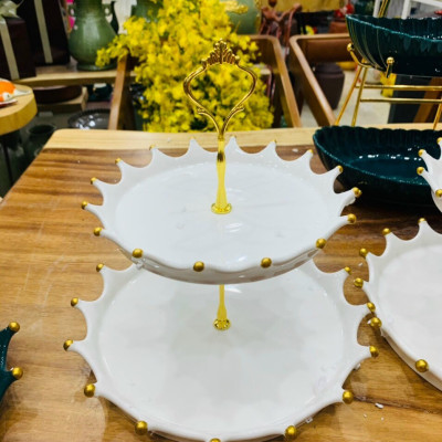 KHAY ĐỰNG BÁNH KẸO HOA QUẢ HAI TẦNG BẰNG SỨ CAO CẤP VIỀN VƯƠNG MIỆN - ANTH659