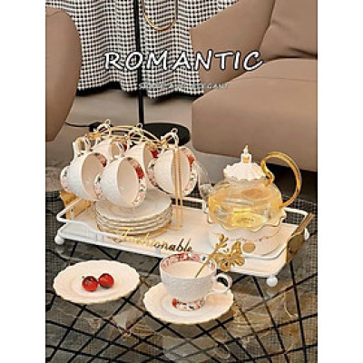 BỘ ẤM CHÉN PHA TRÀ  KÈM ĐẾ CHÂM NẾN  SỨ HÂM NÓNG MÀU TRẮNG VIỀN VÀNG CAO CẤP CAMELIA - ANTH451