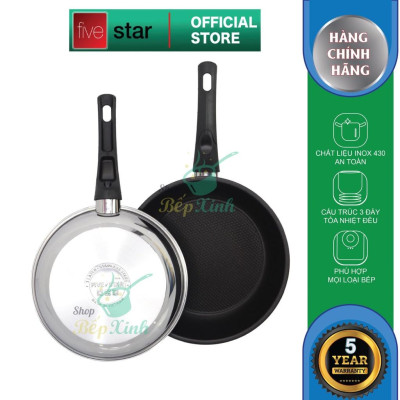 Chảo chống dính 3 đáy inox 430 cao cấp Fivestar Standard có nắp kính ( 22cm/24cm /26cm/28cm) , dùng được mọi bếp