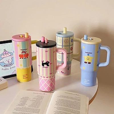 Ly Giữ Nhiệt Có Quai Cầm Họa Tiết Hình Dễ Thương Pastel Dung Tích 710ml Inox316 Giữ Nhiệt Tốt 6-8 Tiếng - HÀNG CHÍNH HÃNG MINIIN