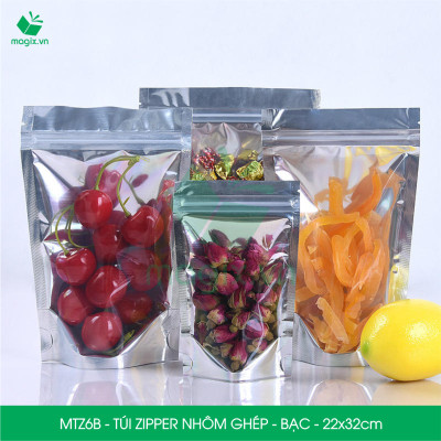 MTZ6B - 22x32cm - Combo 25 Túi Zipper Bạc đáy đứng, một mặt trong