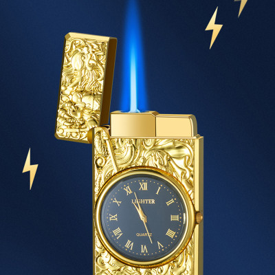 Vỏ Hột Quẹt Bật Lửa Gas HF602 Hình Quan Công Kiêm Đồng Hồ La Mã Cực Đẹp - Nhiều Màu