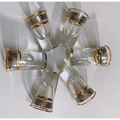 Bộ 6 ly thuỷ tinh uống rượu khảm bạc cao cấp miệng loe, viền vàng