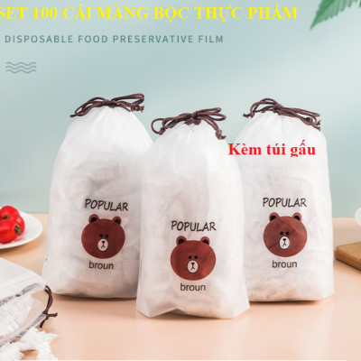 Túi 100 Màng Bọc Thực Phẩm Có Chun ,Túi Bọc Thực Phẩm PE Có Chun Bọc Đồ Ăn Co Giãn Tái Sử Dụng