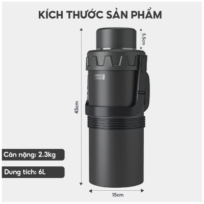 Bình giữ nhiệt Lebenlang LBL3025, phích giữ nhiệt dung tích 6L, inox 316, có lõi lọc, quai cầm tiện lợi, cốc uống tích hợp - hàng chính hãng