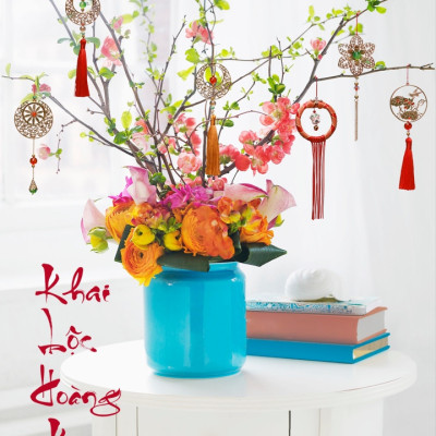 Phụ kiện handmade dây trang trí Tết, treo cây mai đào QUẠT CÁT TƯỜNG sắc đỏ son may mắn