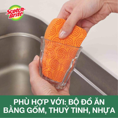 Combo 2 Miếng rửa chén hạt nổi không trầy xước Scotch-Brite 3M đa năng, mút kháng khuẩn, không bám cặn màu cam