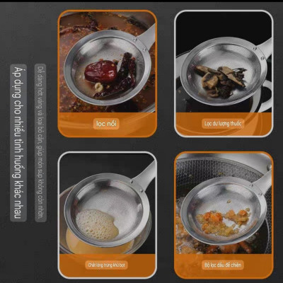 DỤNG CỤ CHAO THÌA DÂY LỌC INOX SUS 304 LỖ LỌC ĐỘT NHỎ MỊN MÀNG CÔNG NGHỆ CNC - CHAO THÌA DÂY LỌC BỘT VỚT BỌT LỌC DẦU THỰC PHẨM CAO CẤP