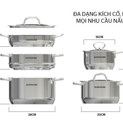 Bộ nồi chảo inox 5 đáy Sunhouse SHG995