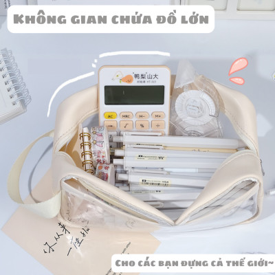 Hộp bút Túi Đựng Bút Trong Suốt Cỡ Lớn Chống Thấm Nước Phong Cách Hàn Quốc / Túi đựng đồ dùng cá nhân ,túi du lịch Tặng kèm sticker trang trí  - Hàng Chính Hãng