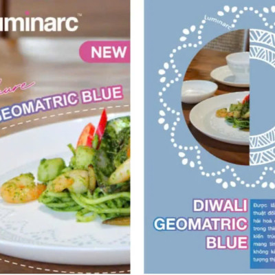 Đĩa Sâu Thủy Tinh Luminarc Diwali Geomatric Blue 20cm đựng thức ăn, cường lực, chịu nhiệt - Bộ 3 đĩa - V6538