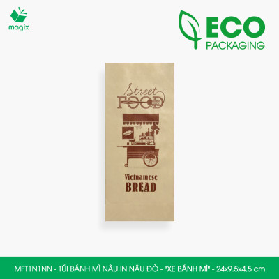 MFT1N1NN - 24x9.5x4.5 cm - 200 Túi bánh mì Nâu, in sẵn họa tiết XE BÁNH MÌ - Bao bánh mì Túi giấy thực phẩm an toàn