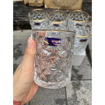 Bộ 6 cốc thủy tinh viền vàng họa tiết hoa 4 cánh DSKB 011