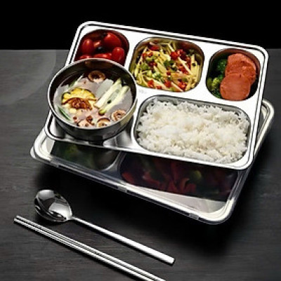 Khay Đựng Cơm Inox Cao Cấp 5 Ngăn Sâu Lòng Hàn Quốc, Khay Đựng Cơm Văn Phòng, Xí Nghiệp Đảm Bảo Vệ Sinh - HÀNG CHÍNH HÃNG MINIIN