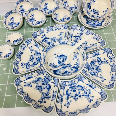 BỘ BÁT ĐĨA HOA MẶT TRỜI SEN XANH 18 CHI TIẾT