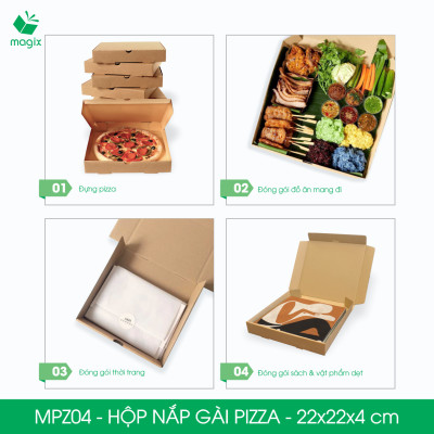 MPZ04 - 22x22x4 cm - 20 Hộp nắp gài pizza đa dụng - Hộp nắp gập, hộp carton gói hàng, hộp quà