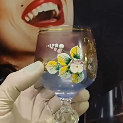 Bộ 6 ly rượu vang đắp nổi mạ vàng  24k Tiệp Khắc 150ml