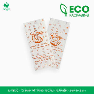 MFT1T3C - 24x9.5x4.5 cm - 100 Túi bánh mì Trắng, in sẵn họa tiết ĐẦU BẾP - Bao bánh mì Túi giấy thực phẩm an toàn