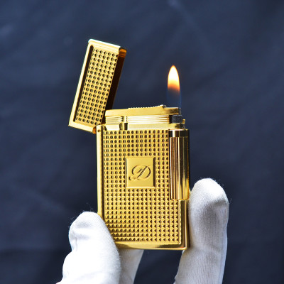 Vỏ Hột Quẹt Bật Lửa Upon Gas Đá D136V Họa Tiết Kẻ Cách Điệu Chữ D ở Giữa Màu Vàng - Dùng Gas Đá Cao Cấp