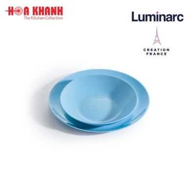 Đĩa Sâu Thủy Tinh Luminarc Diwali Light Blue 20cm đựng thức ăn, chịu nhiệt, kháng vỡ - Bộ 3 đĩa - P2021