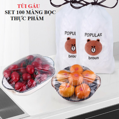 Set 100 màng bọc thực phẩm túi gấu Màng bọc thực phẩm PE có chun bọc đồ ăn co giãn tái sử dụng GD435-MangBocTP - Hàng loại 1 chính hãng MINIIN