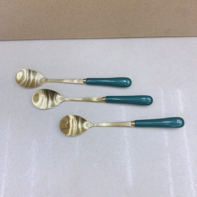 COMBO 10 THÌA CÁN SỨ CAMELIA THÂN MẠ VÀNG  PHA TRÀ CÀ PHÊ - ANTH422