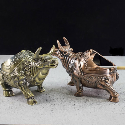 GẠT TÀN BẰNG ĐỒNG GIẢ CỔ HÌNH CON TRÂU