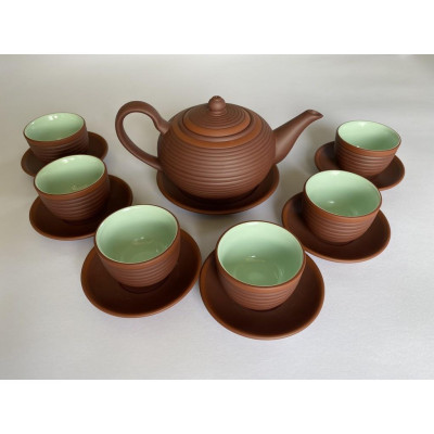 Ấm chén tử sa bát tràng dáng tống ganh nâu lòng xanh