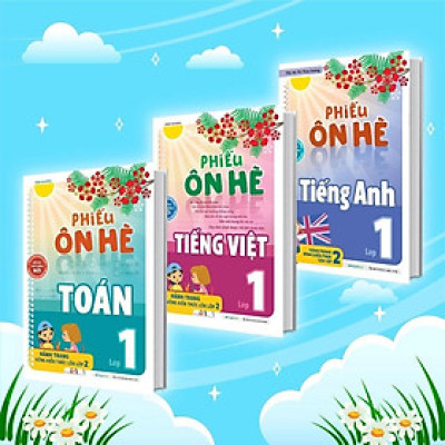 Sách - Phiếu Ôn Hè Toán + Tiếng Việt + Tiếng Anh Lớp 1 - Combo 3 Cuốn - Megabook
