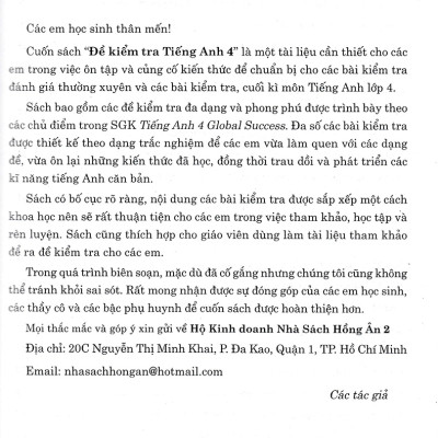 Đề Kiểm Tra Tiếng Anh 4 - Có Đáp Án (Dùng Kèm SGK Tiếng Anh 4 Global Success) _HA